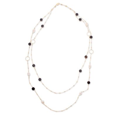 Alternate image for Gold-Plated Cultured Pearl and Onyx Long Station Necklace Dual Glam