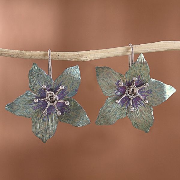 Alternate image for Floral Titanium Plated Sterling Silver Drop Earrings Starry Bloom