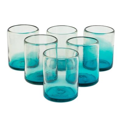 Alternate image for Turquoise Blue Rocks Glasses from Mexico Set of 6 Cooling Aquamarine