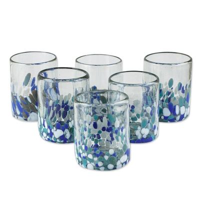 Alternate image for Blue Green and White Spotted Rocks Glasses Set of 6 Blue Cool
