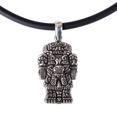 Alternate image for Nahua Mens Sterling Silver Pendant Necklace from Mexico Coatlicue