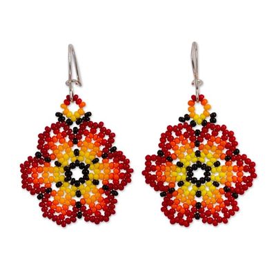 Alternate image for Glass Beaded Floral Dangle Earrings in Red from Mexico Blazing Flowers