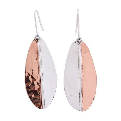 Alternate image for Leaf-Shaped Sterling Silver and Copper Dangle Earrings Rippling Leaves