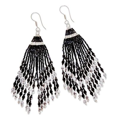 Alternate image for Huichol Silver Grey  Black Beadwork Waterfall Earrings Silver Grey Luxury