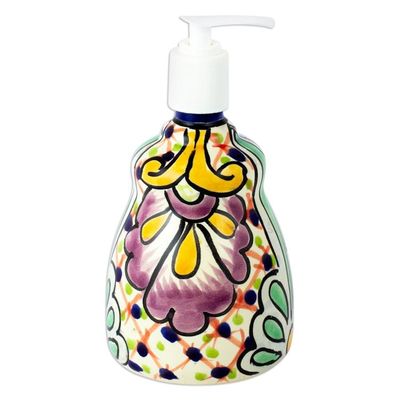 Alternate image for Multicolored Talavera-Style Ceramic Soap Pump from Mexico Hidalgo Bouquet