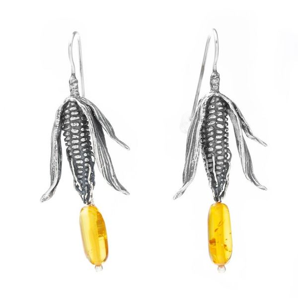 Alternate image for Sterling Silver and Natural Amber Mexican Earrings Land of Maize