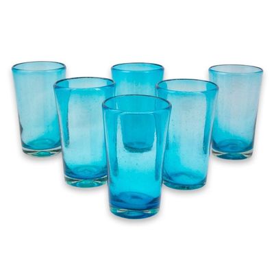 Alternate image for Set of 6 Aquamarine Hand Blown 15 oz Tumblers Aquamarine Bubbles