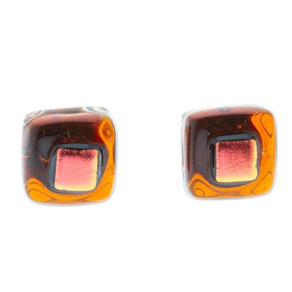 Alternate image for Terracotta Fused Glass Mosaic Stud Earrings from Mexico Terracotta Dichroic