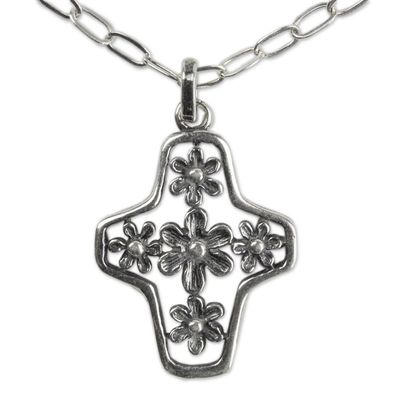 Alternate image for Tree of Life Style Silver Cross Necklace Blossoming Faith