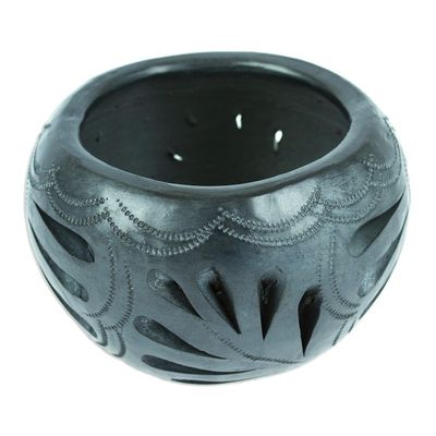 Alternate image for Mexican Barro Negro Flower Pot with Peacock Motifs Peacock Luxury