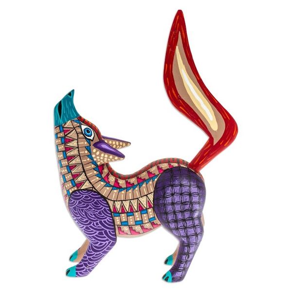 Alternate image for Hand-Painted Copal Wood Alebrije Figurine of Purple Wolf Wolf Call