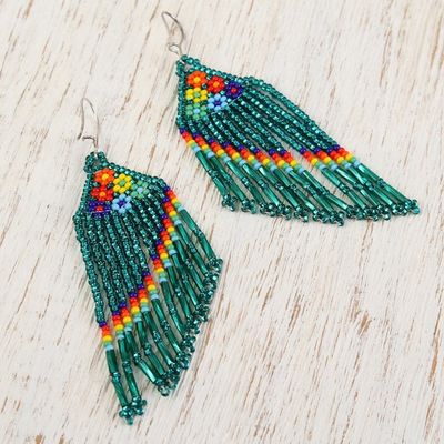 Alternate image for Floral Glass Beaded Waterfall Earrings in Green from Mexico Floral Shower in Green