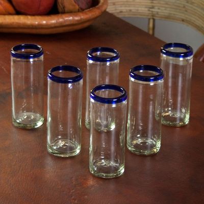 Alternate image for Unique Handblown Glass Blue Rim Highball Tumbler Cobalt Classics