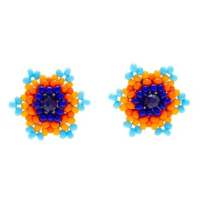 Alternate image for Star-shaped Beaded Button Earrings Handcrafted in Mexico Lapis Star
