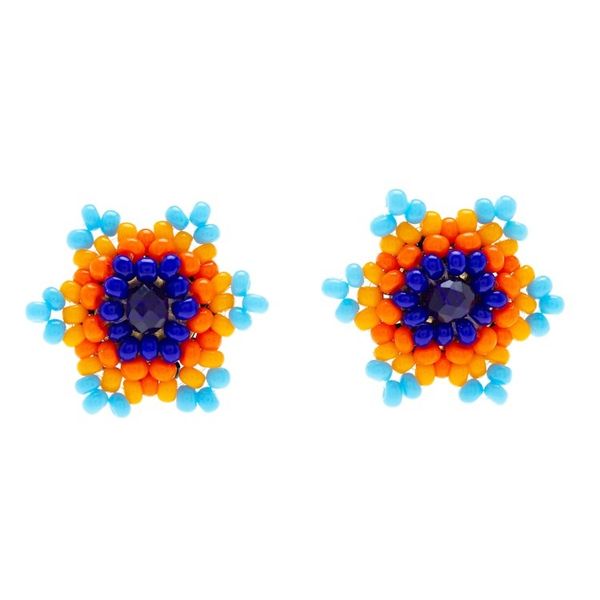 Alternate image for Star-shaped Beaded Button Earrings Handcrafted in Mexico Lapis Star