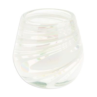 Alternate image for Pair of Stemless Wine Glasses Handblown from Recycled Glass White Soire