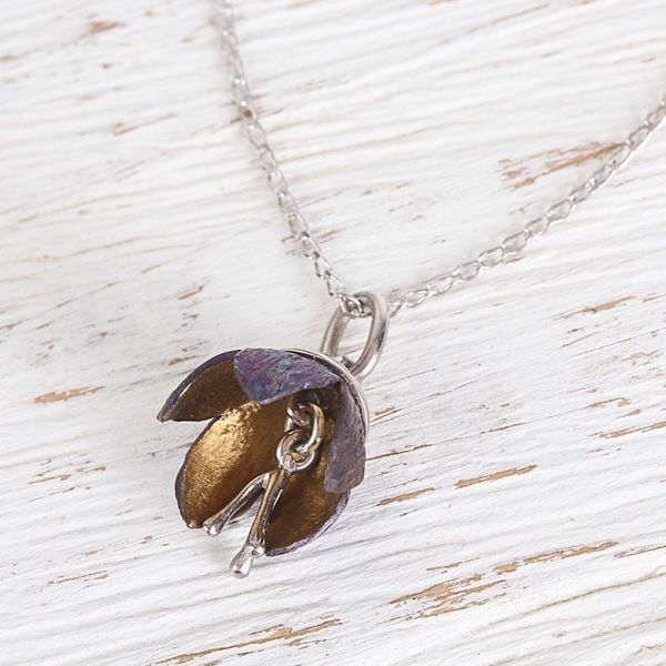 Alternate image for Floral Titanium Plated Sterling Silver Pendant Necklace Button Flower