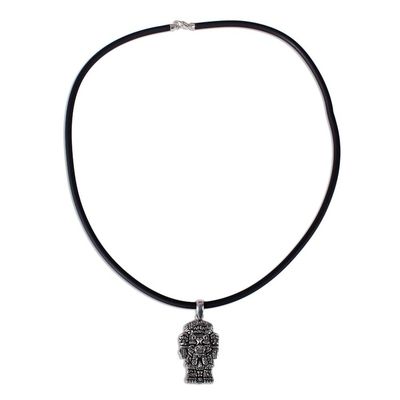 Alternate image for Nahua Mens Sterling Silver Pendant Necklace from Mexico Coatlicue