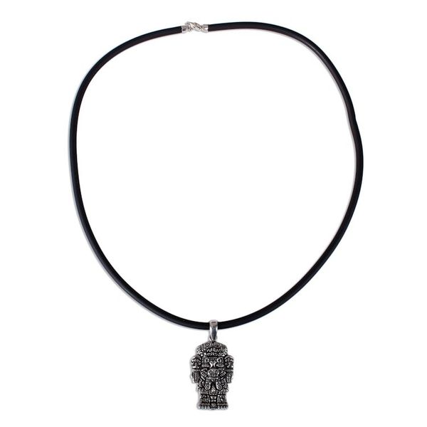 Alternate image for Nahua Mens Sterling Silver Pendant Necklace from Mexico Coatlicue