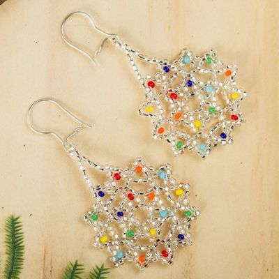 Alternate image for Clear and Colorful Floral Glass Beaded Dangle Earrings Ethereal Flowers