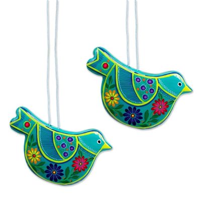 Alternate image for 2 Caribbean Blue Ceramic Handcrafted and Painted Ornaments Turquoise Doves