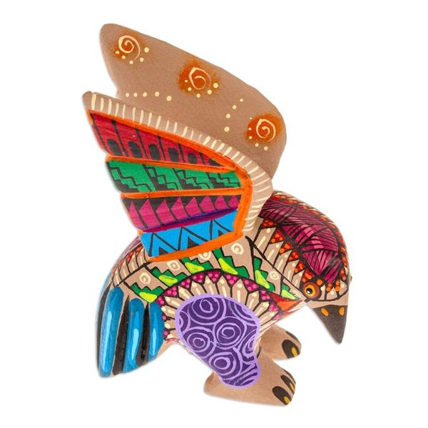 Alternate image for Copal Wood Alebrije Eagle Figurine Painted in Red and Blue Fiery Eagle