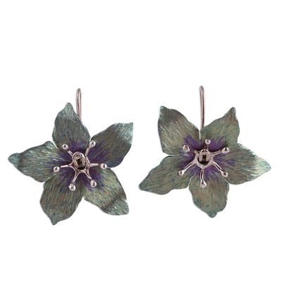 Alternate image for Floral Titanium Plated Sterling Silver Drop Earrings Starry Bloom