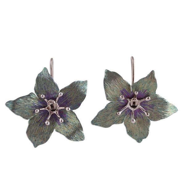 Alternate image for Floral Titanium Plated Sterling Silver Drop Earrings Starry Bloom