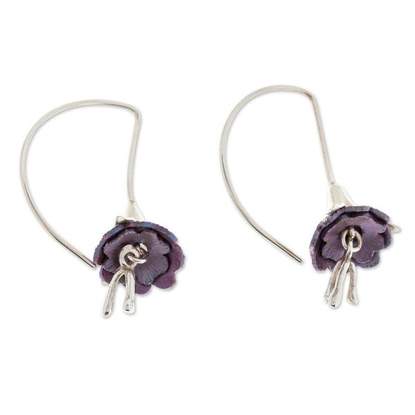 Alternate image for Floral Titanium Plated Sterling Silver Drop Earrings Sleepy Flowers
