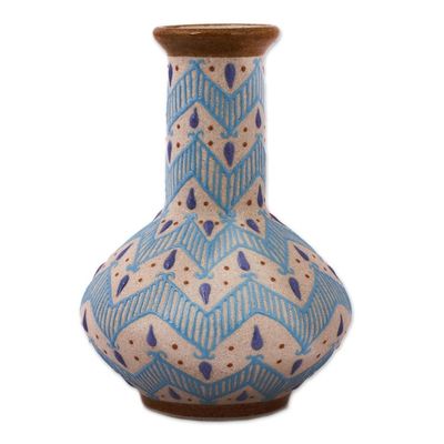 Alternate image for Handcrafted Blue and Ivory Chevron Motif Ceramic Flower Vase Chevron Tears