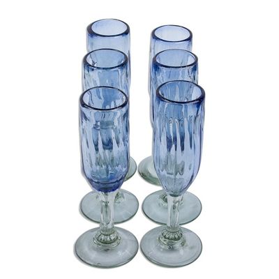 Alternate image for Hand Blown Blue Recycled Glass Champagne Flutes Set of 6 Fiesta Azul