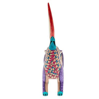 Alternate image for Hand-Painted Copal Wood Alebrije Figurine of Purple Wolf Wolf Call