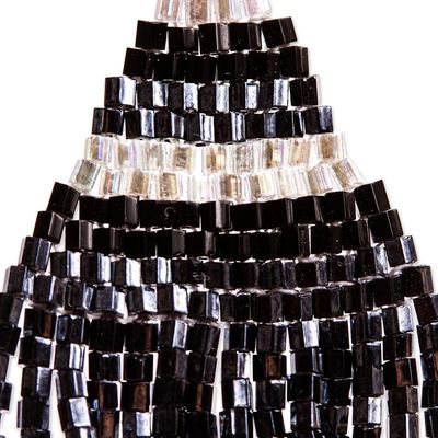 Alternate image for Huichol Silver Grey  Black Beadwork Waterfall Earrings Silver Grey Luxury