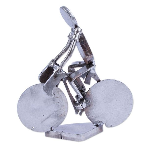 Alternate image for Handcrafted Recycled Scrap Metal Statuette of Man Biking Ecological Morning