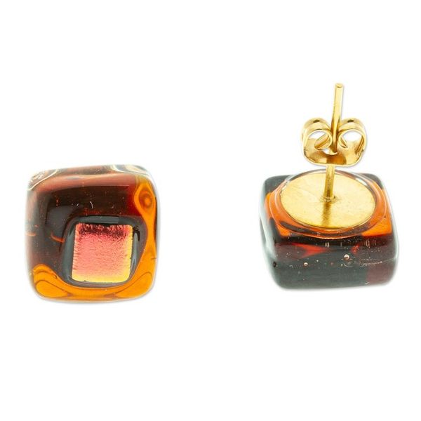 Alternate image for Terracotta Fused Glass Mosaic Stud Earrings from Mexico Terracotta Dichroic
