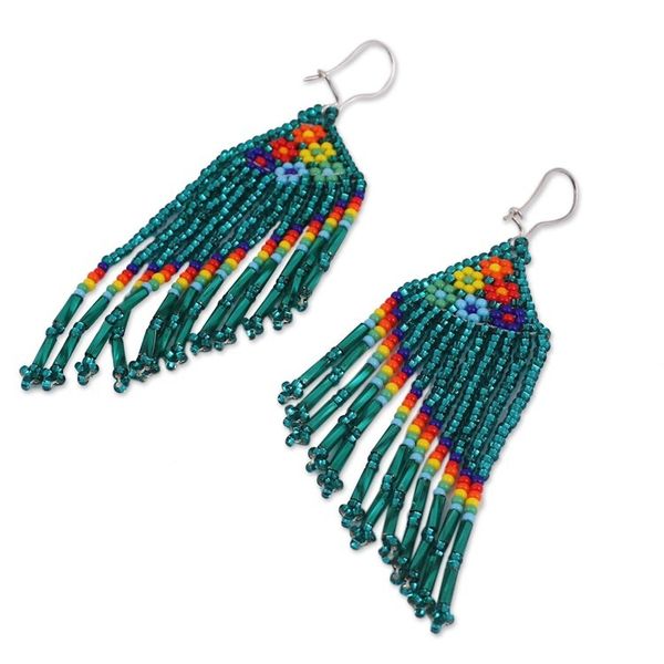 Alternate image for Floral Glass Beaded Waterfall Earrings in Green from Mexico Floral Shower in Green