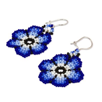 Alternate image for Glass Beaded Floral Dangle Earrings in Blue from Mexico Royal Flowers
