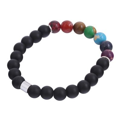 Alternate image for Agate and Tigers Eye Chakra Bracelet in Black from Mexico Seven Chakras in Black