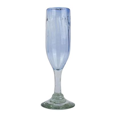 Alternate image for Hand Blown Blue Recycled Glass Champagne Flutes Set of 6 Fiesta Azul