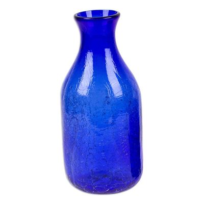 Alternate image for Handblown Recycled Glass Carafe  Cup Set in Blue Pair Textured Cobalt
