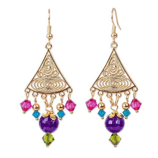 Alternate image for Gold-plated Agate And Swarovski Dangle Earrings From Mexico Vibrant