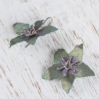 Alternate image for Floral Titanium Plated Sterling Silver Drop Earrings Starry Bloom