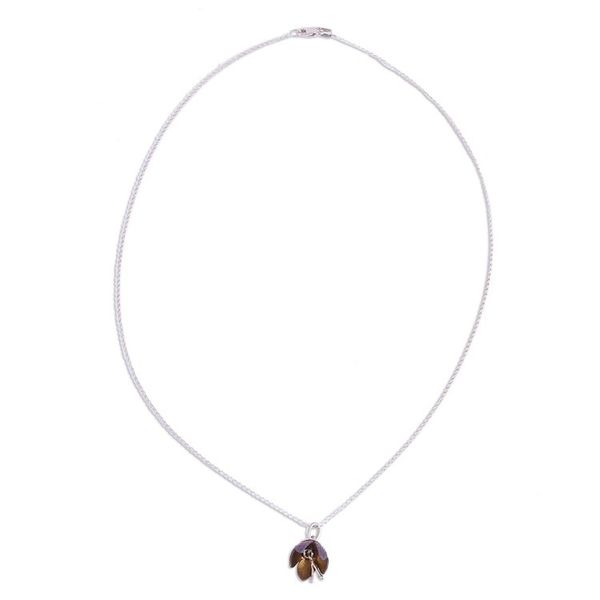 Alternate image for Floral Titanium Plated Sterling Silver Pendant Necklace Button Flower