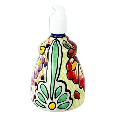 Alternate image for Multicolored Talavera-Style Ceramic Soap Pump from Mexico Hidalgo Bouquet