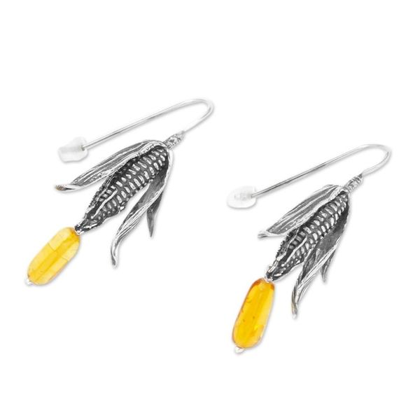 Alternate image for Sterling Silver and Natural Amber Mexican Earrings Land of Maize