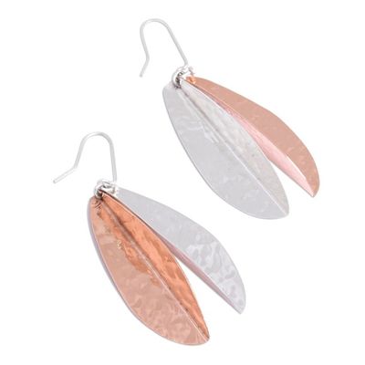 Alternate image for Leaf-Shaped Sterling Silver and Copper Dangle Earrings Rippling Leaves