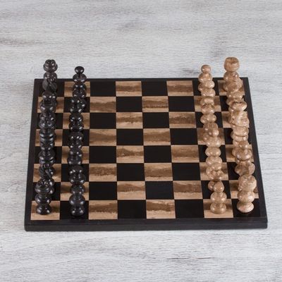 Alternate image for Marble Chess Set in Beige and Black from Mexico Worthy Match