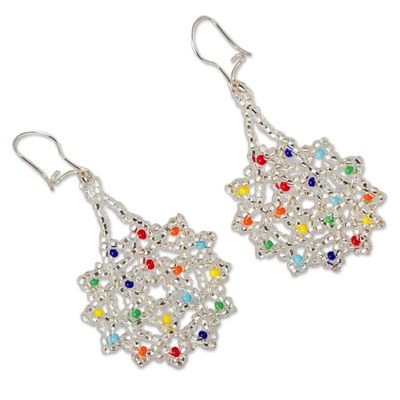 Alternate image for Clear and Colorful Floral Glass Beaded Dangle Earrings Ethereal Flowers