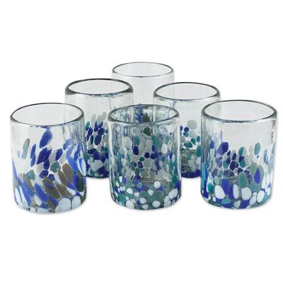 Alternate image for Blue Green and White Spotted Rocks Glasses Set of 6 Blue Cool