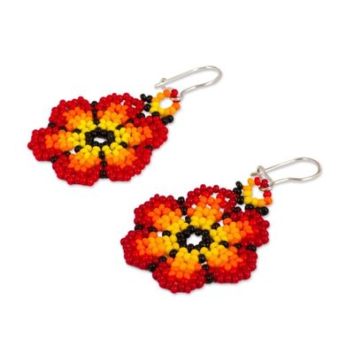 Alternate image for Glass Beaded Floral Dangle Earrings in Red from Mexico Blazing Flowers